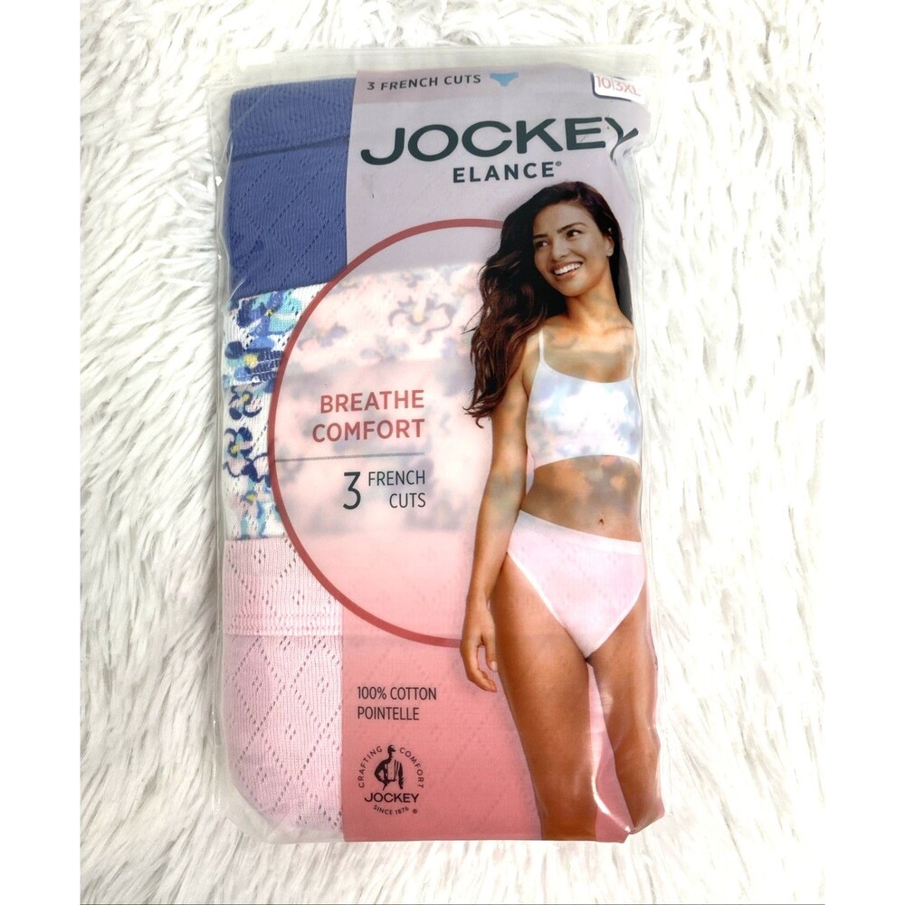 Jockey Elance French Cut Cotton Pointelle Size 3XL Comfort Blue Floral Pink 3pk